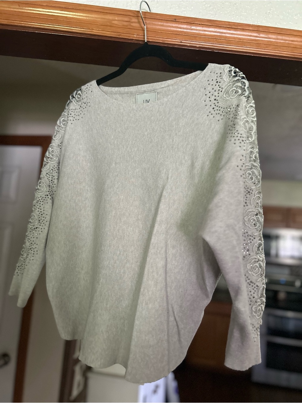IVY Embellished Light Gray Crewneck Sweater